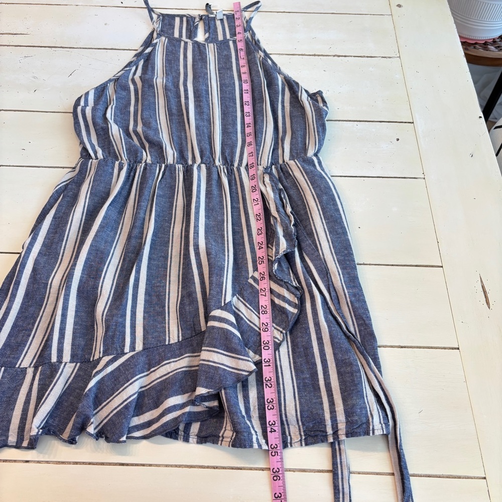Speechless Striped Ruffle Wrap Dress Women’s Size XXL Blue Cream Linen Blend - Picture 13 of 13